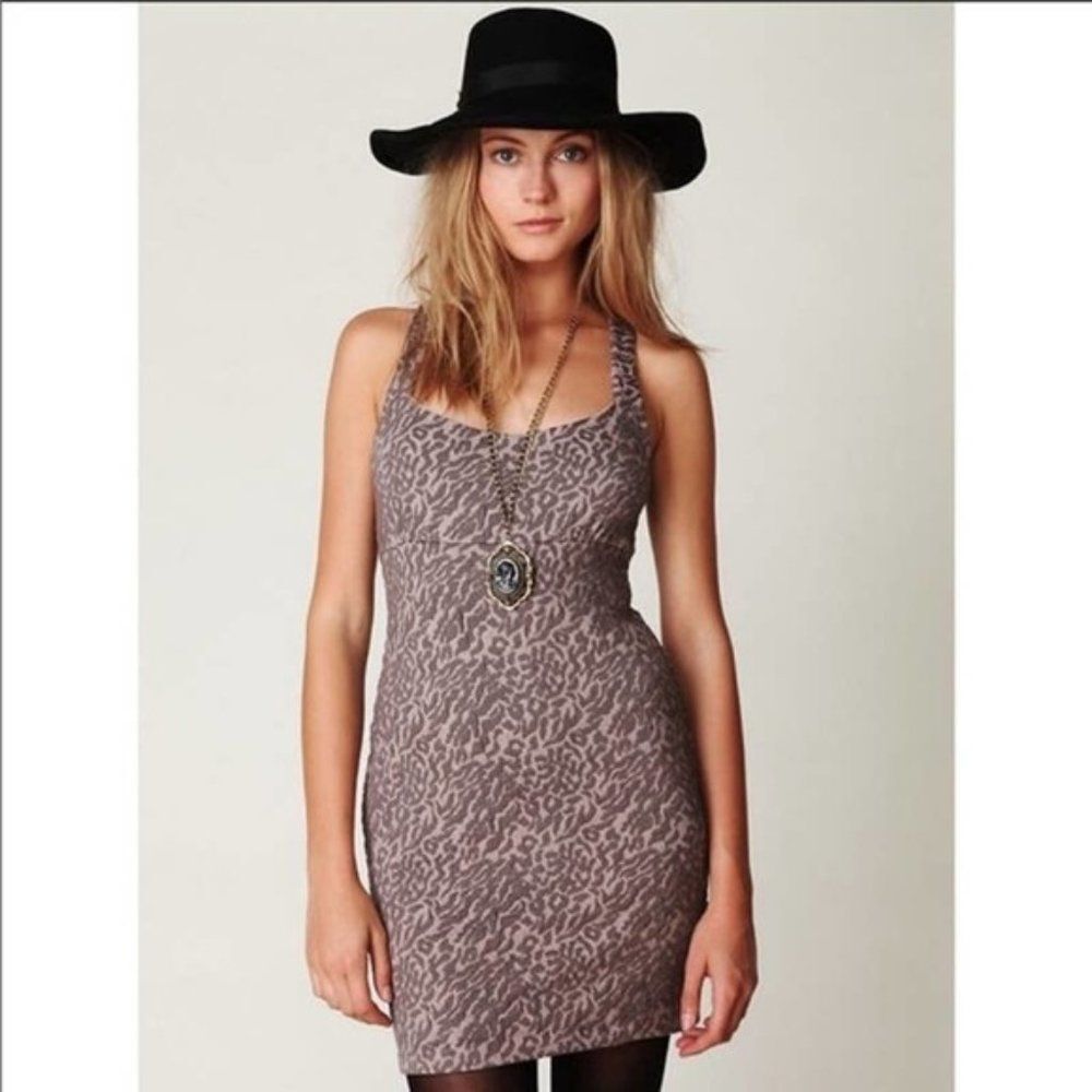 Free People Pink Gray Empire Waist Mini Dress